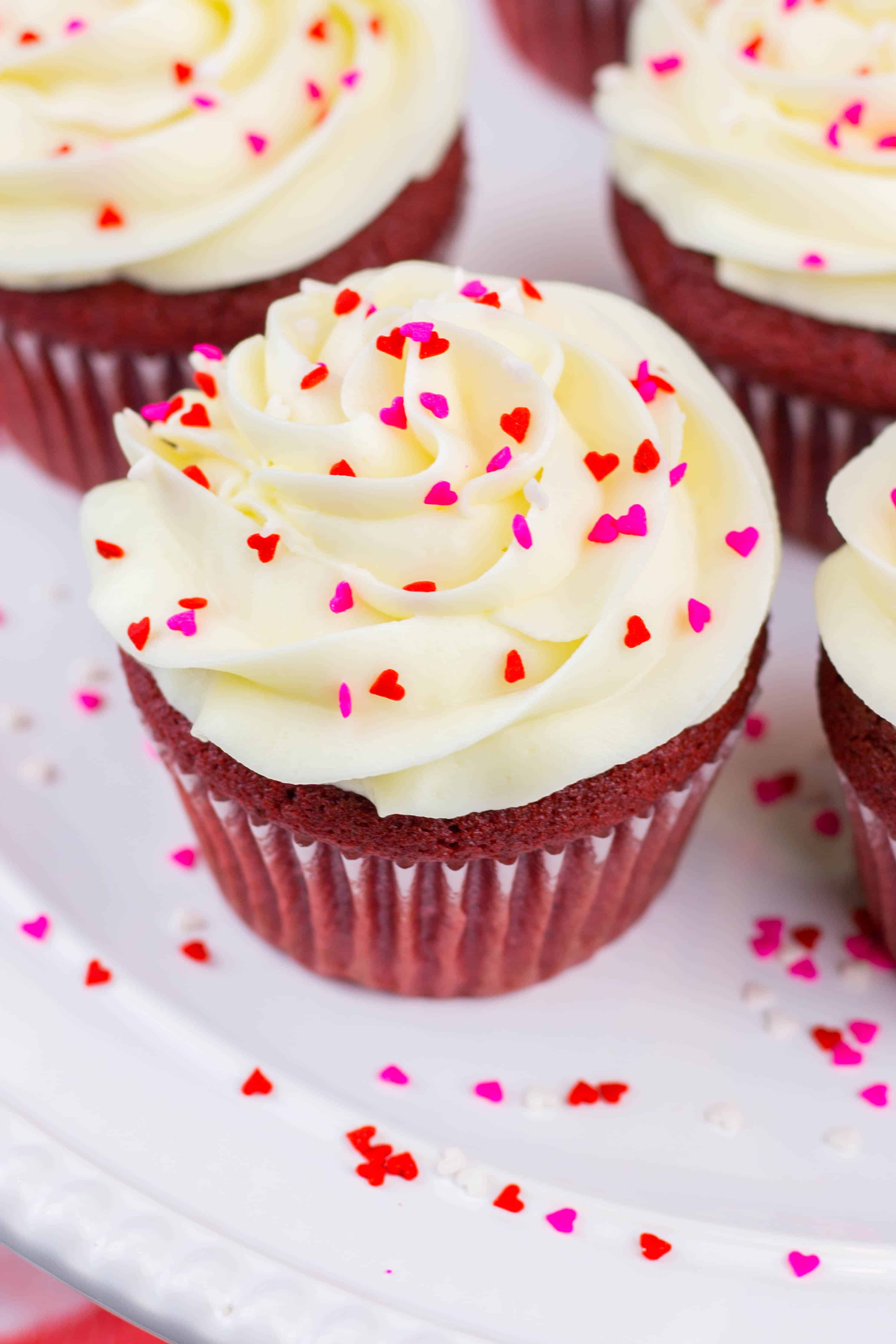 Red Velvet Cupcakes with cream cheese frosting is a perfect St. Valentine’s Day recipe to surprise your loved ones. These easy to make from scratch cupcakes will become your favorite!