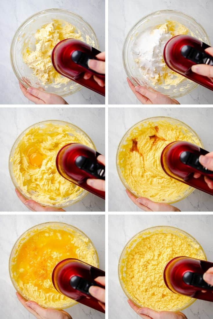 Process photos of how to make an Orange Pound Cake.