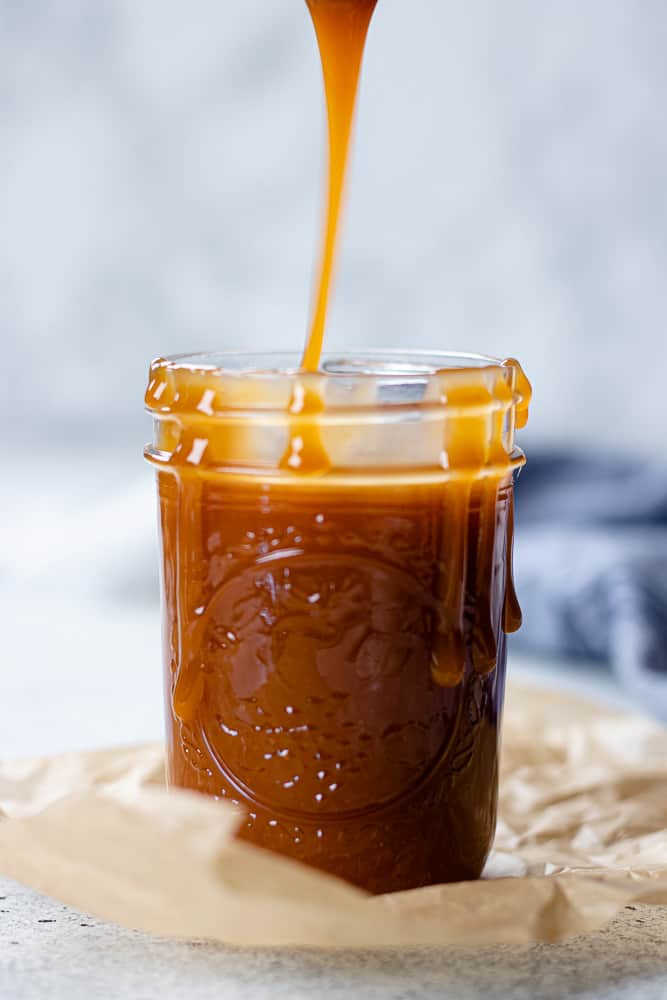 Homemade Caramel Sauce in a jar.