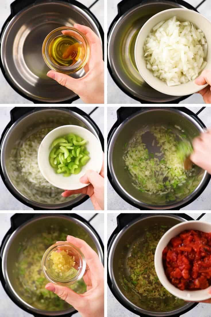Process photos of how to make Instant Pot Minestrone Soup.