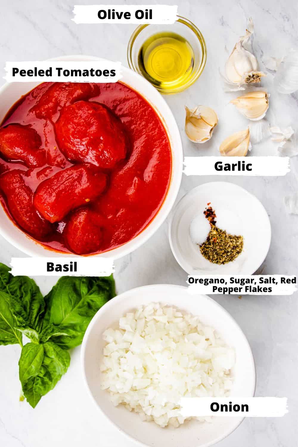 ingredients for marinara sauce.