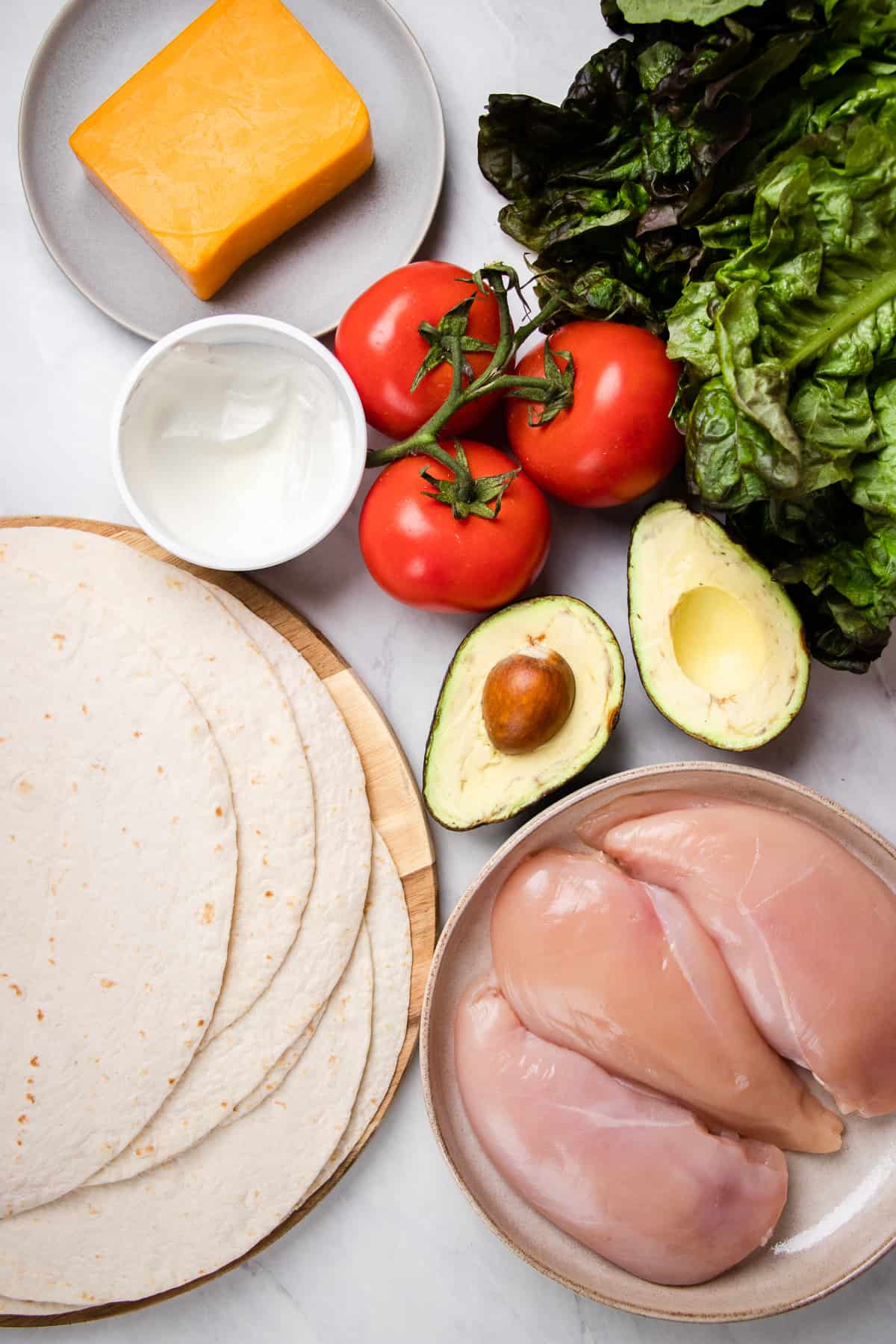 Ingredients for Chicken Avocado Wraps.