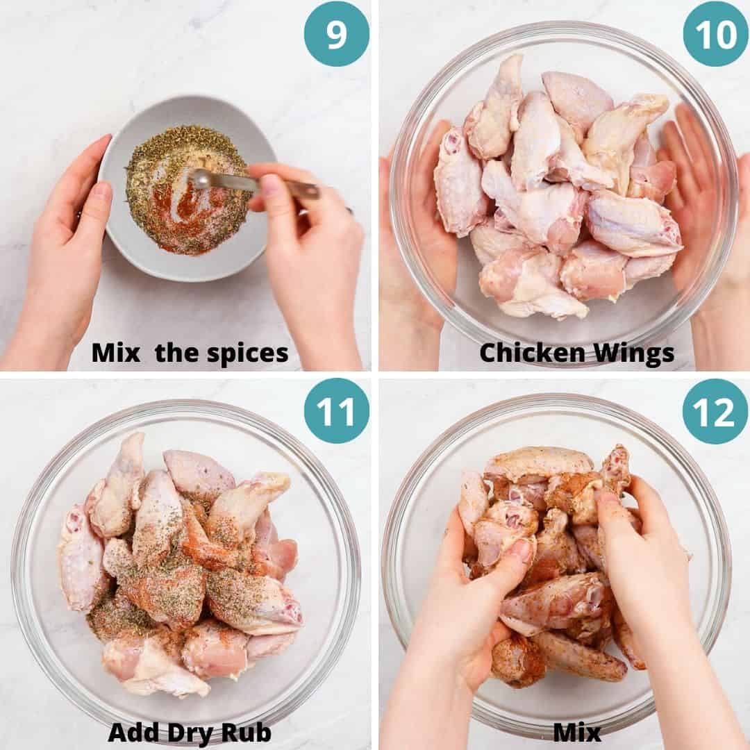 Process photos of how to make chicken wings in Instant Pot.
