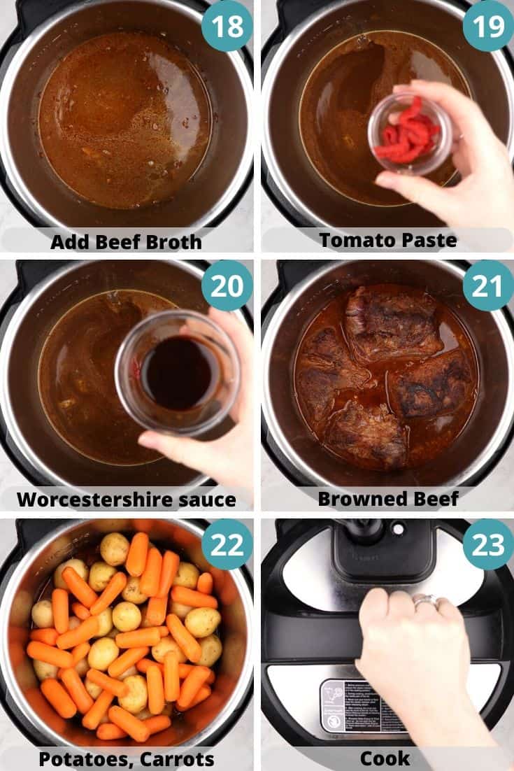 process photos of how to make pot roast in instant pot.