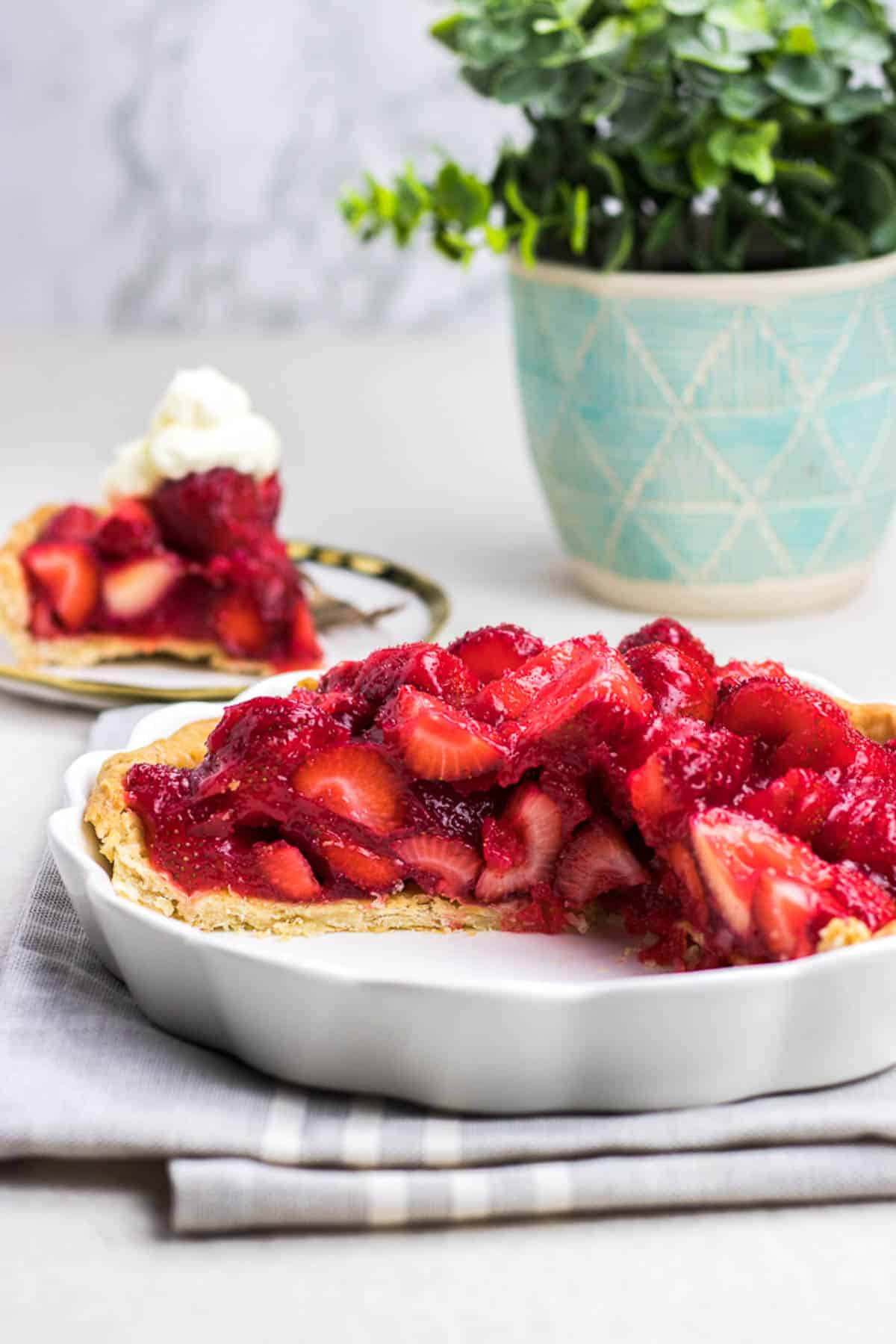 Strawberry Pie with buttery and flaky pie crust is the best dessert recipe for hot summer days!