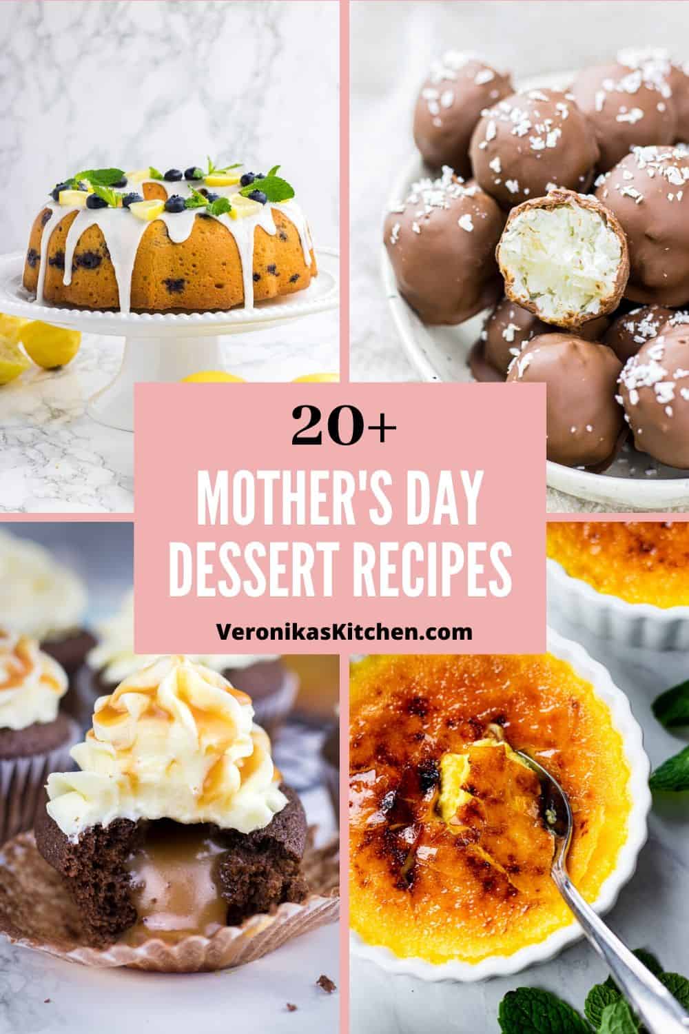 A collage of dessert recipes for Mother's Day.