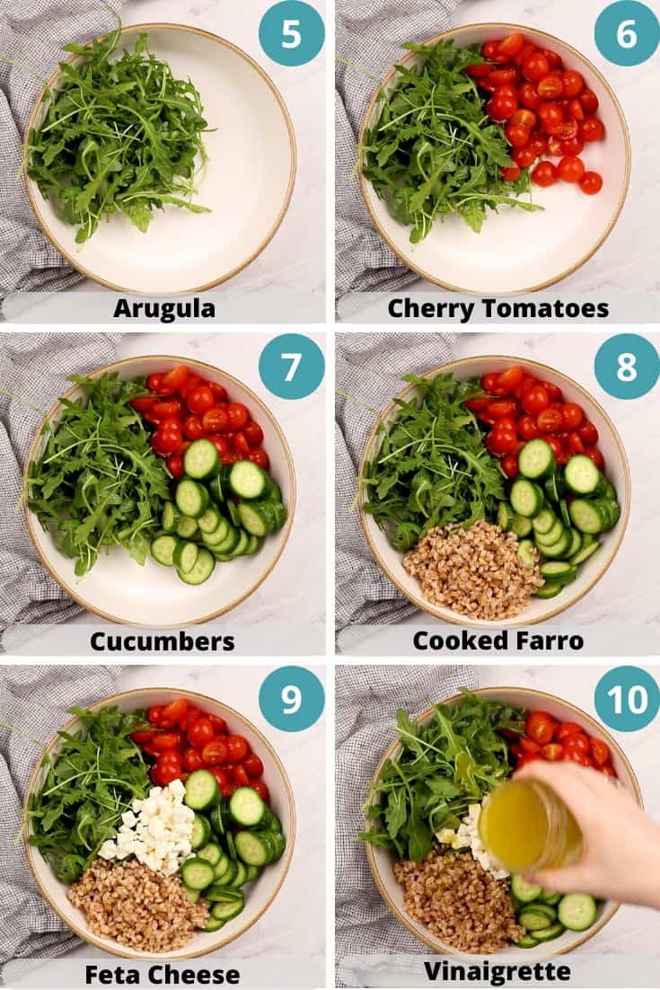 Process photos of how to make Farro Salad.