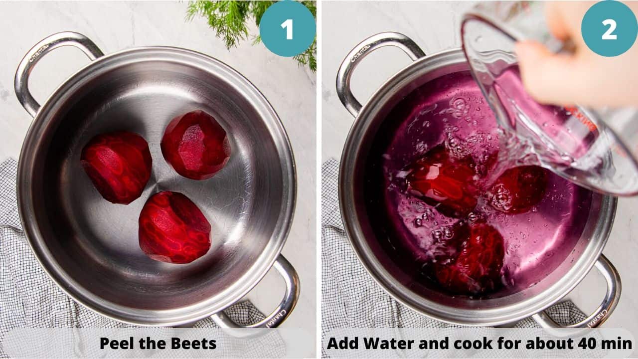 Process photos of how to make cold beet soup.