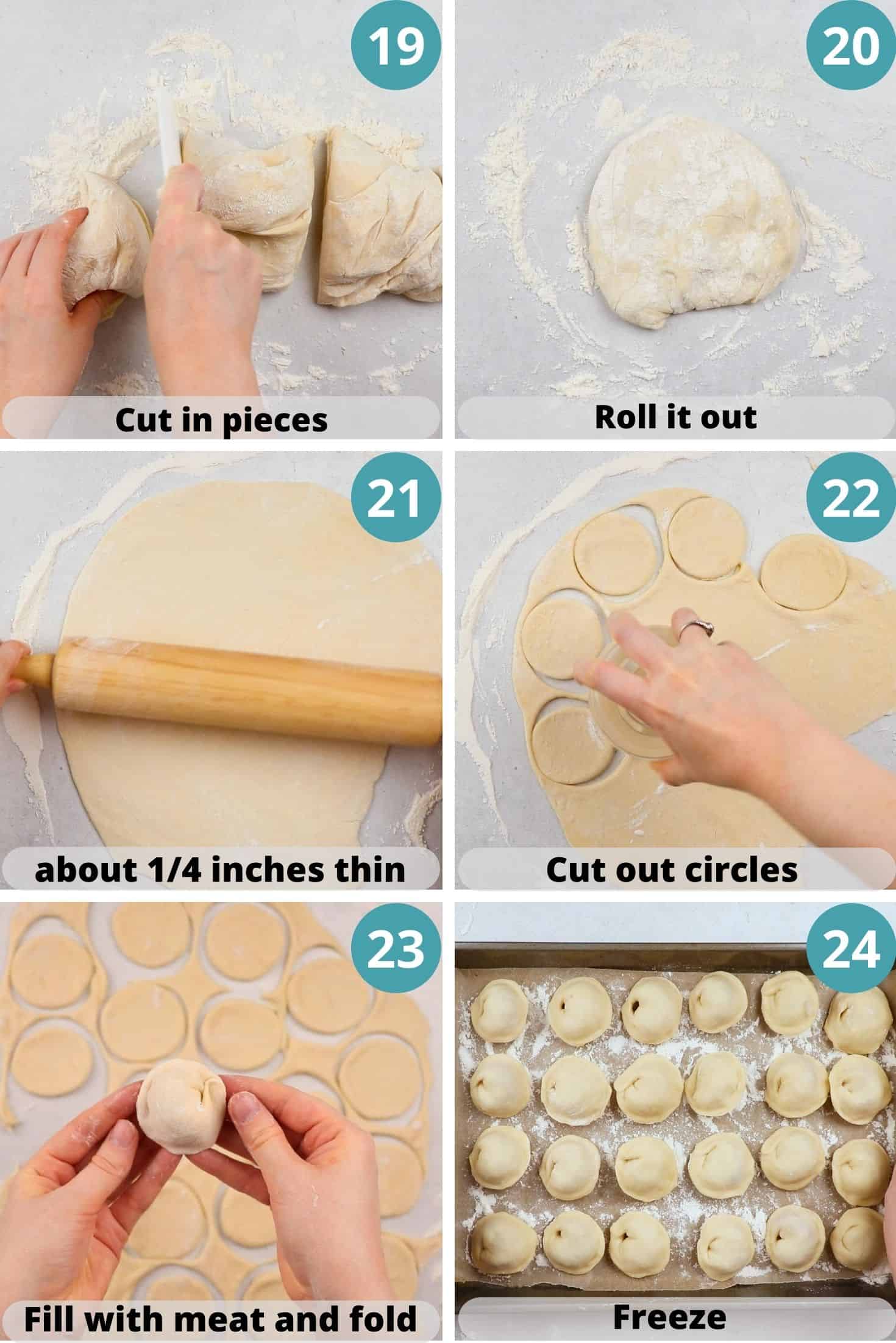 Process photos of how to make Pelmeni.