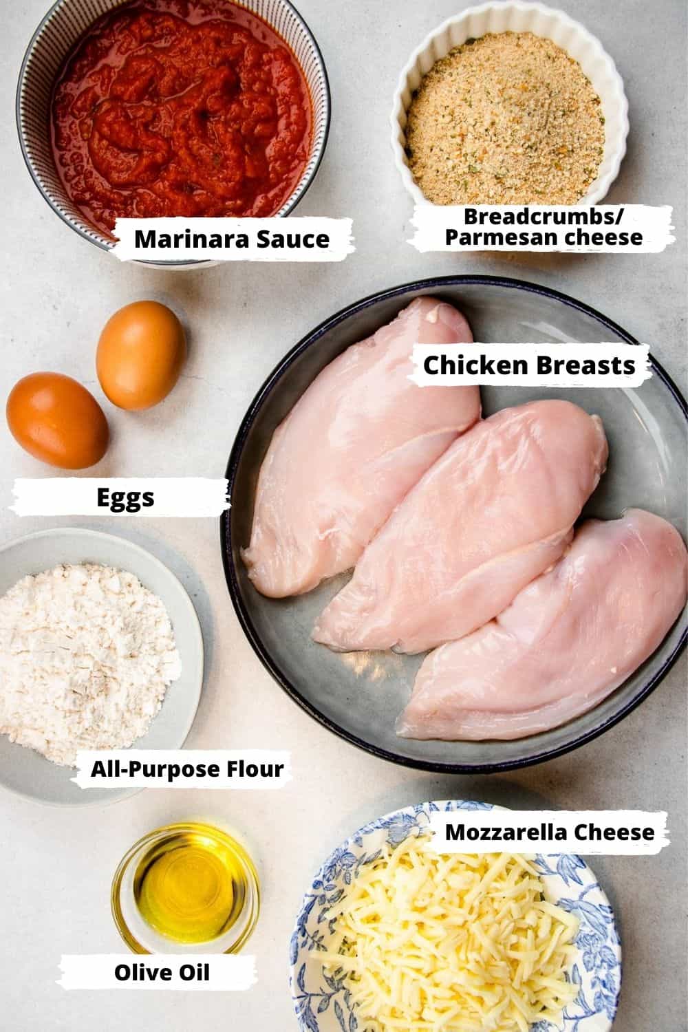 Ingredients for chicken parmesan.