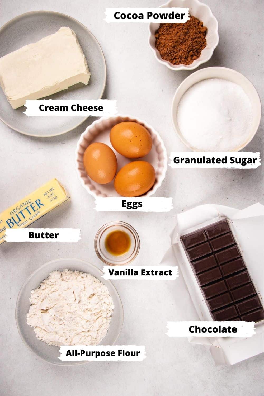 Ingredients for Cheesecake Brownies.