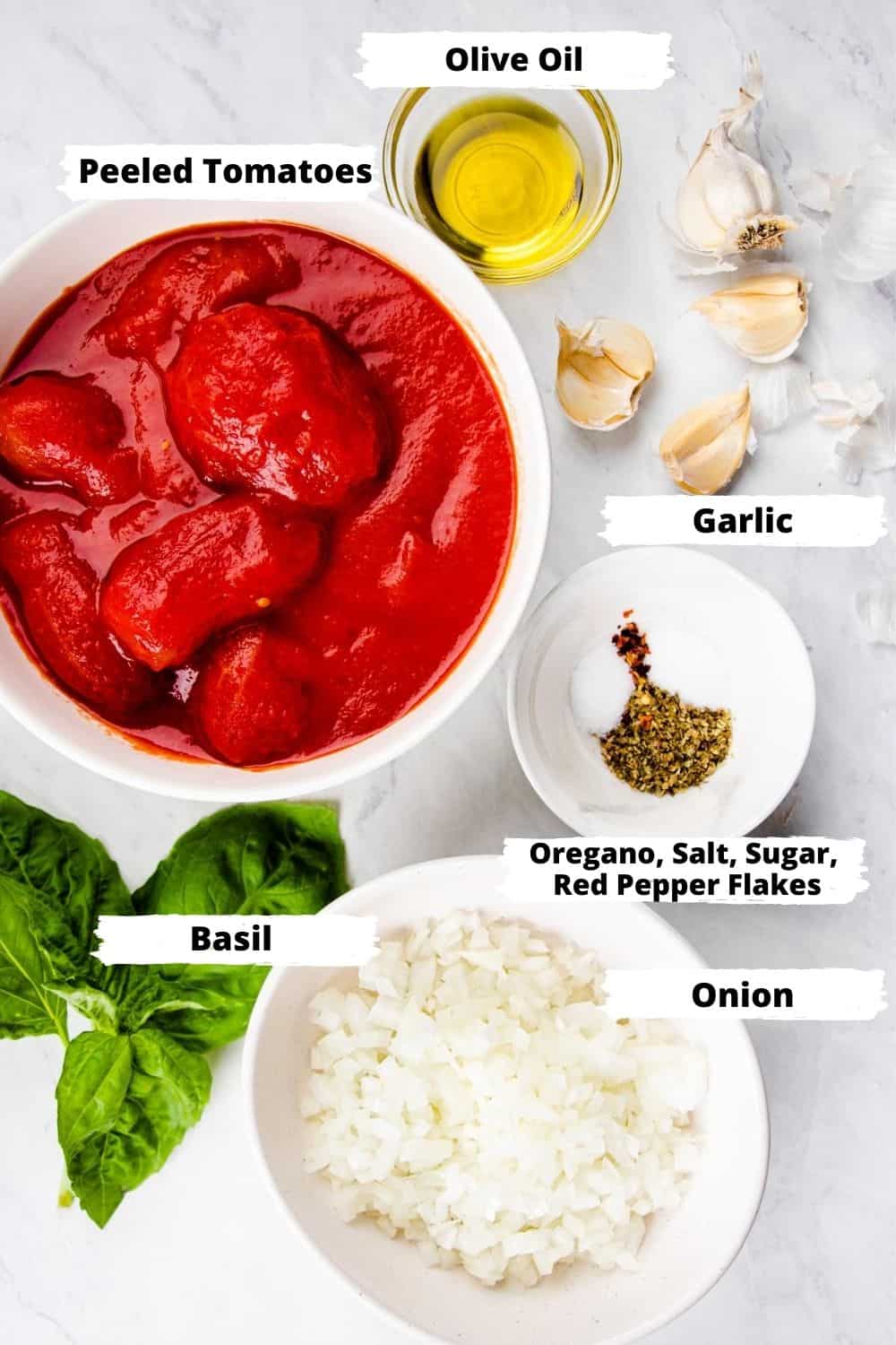 Ingredients for homemade marinara sauce.