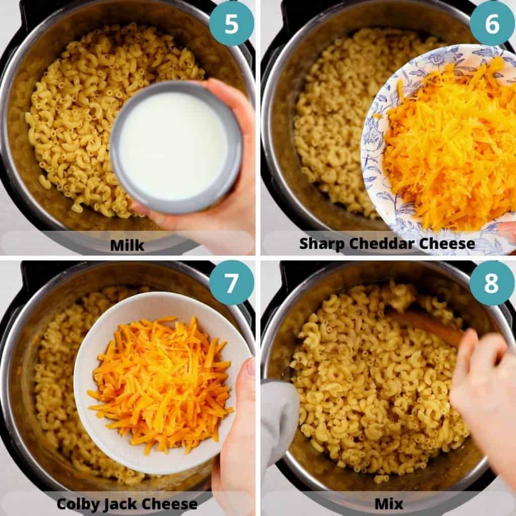 Process photos of how to make mac and cheese.