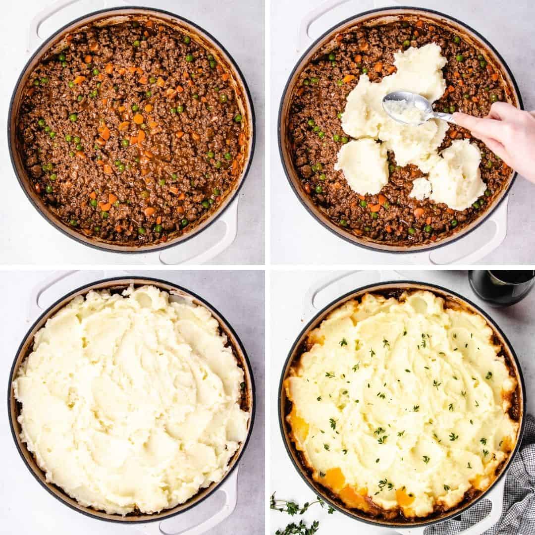 Process photos of how to make Shepherd’s Pie.