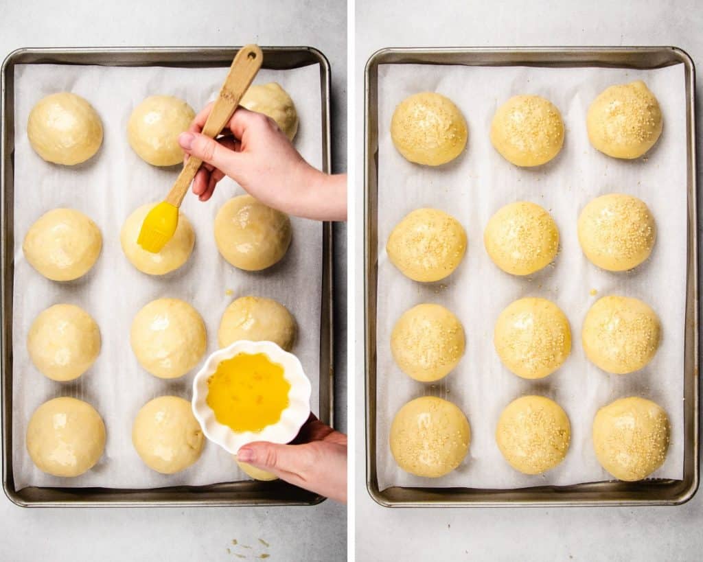 Potato rolls on a baking sheet before baking.