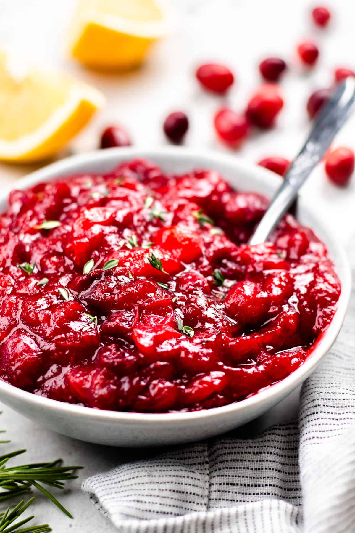 Bourbon Cranberry Sauce in a white bowl.