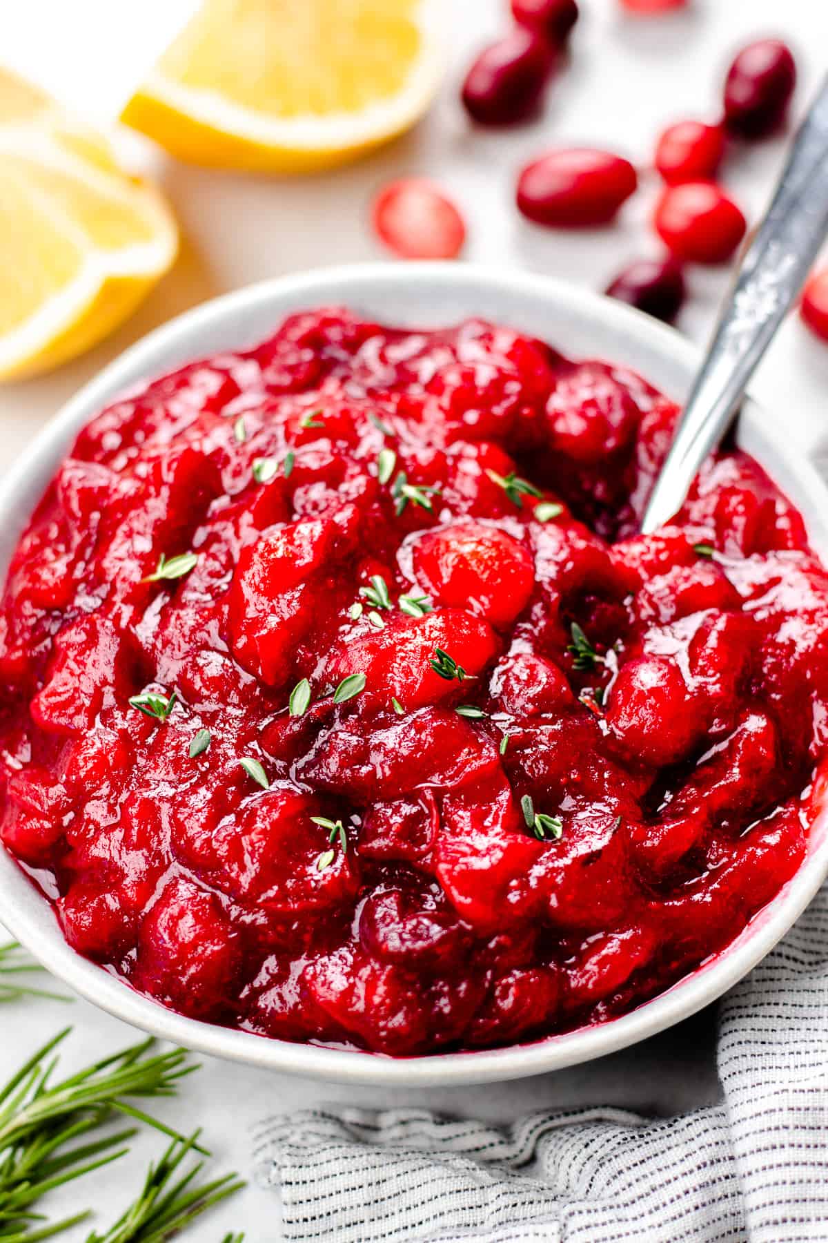 Bourbon Cranberry Sauce in a white bowl.