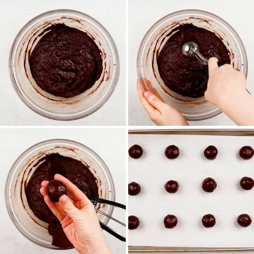 Process photos of how to make Brownie Cookies.