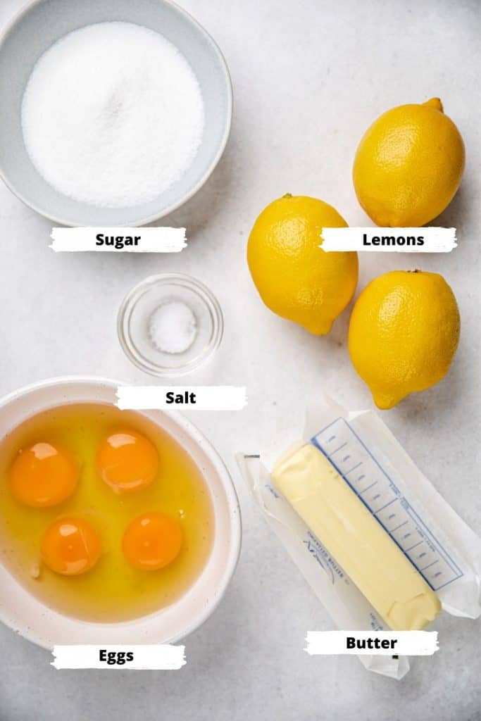 Ingredients for lemon curd.