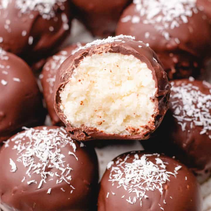 Coconut Truffles, topped with shredded coconut.