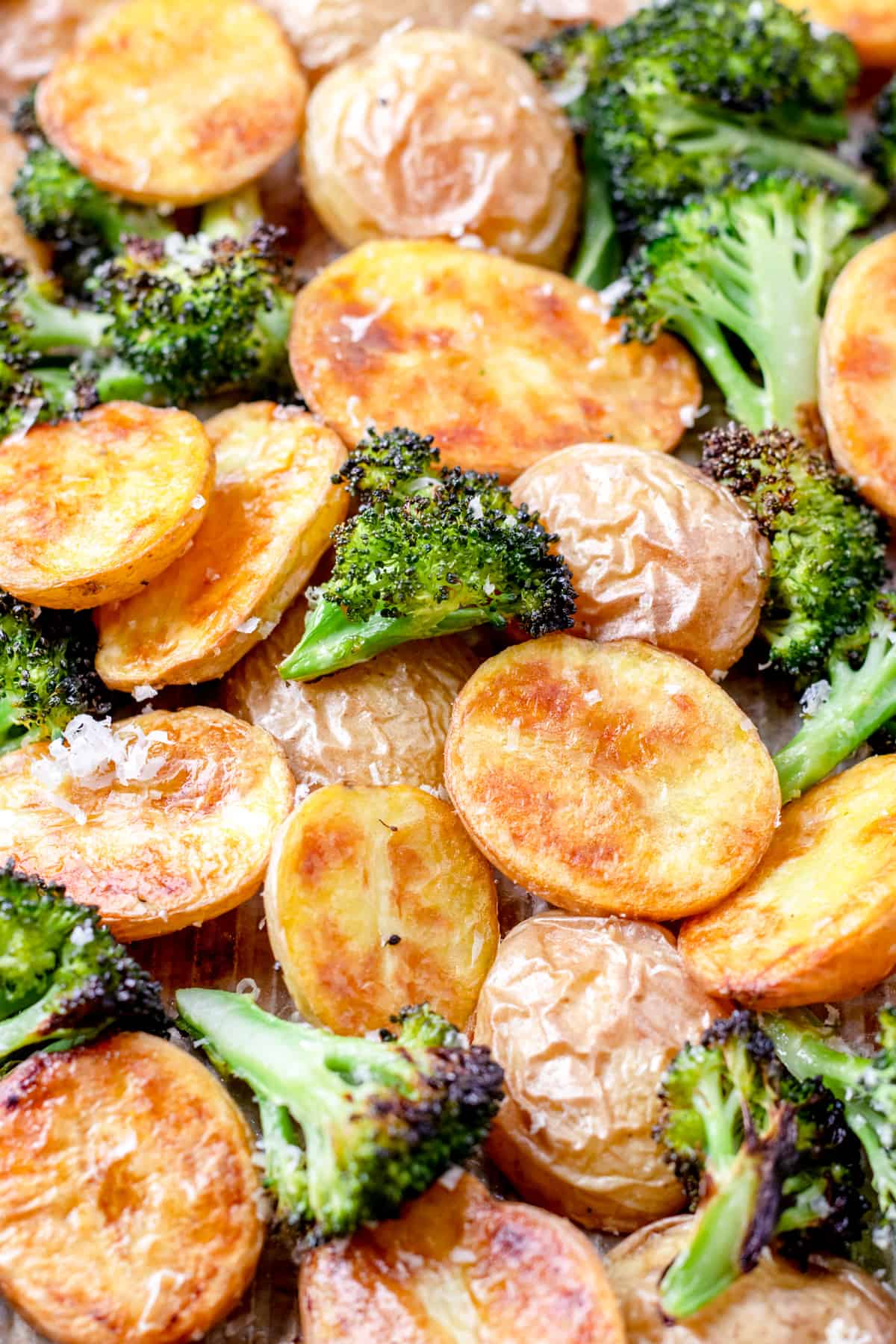 Roasted Potatoes and Broccoli, , topped with grated Parmesan cheese.
